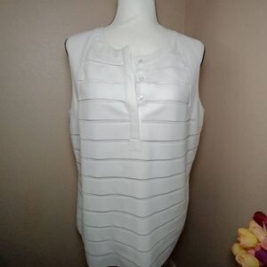 Chico's White Sleeveless Pleated Front Blouse